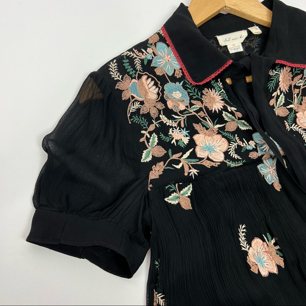 Anthropologie Let Me Be Vivian Floral Dress black tiered embroidered floral S - Picture 9 of 11